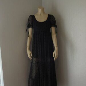 Foxblood Black Polka Dot Sheer Lined Power Meah Pullover Short Sleeve M Dress